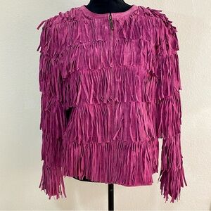 Prosper & Devine Purple Suede Leather Fringe‎ Jacket Tiered Western XL
